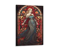 Décoration murale artistique moderne à suspendre en vitrail avec motif de rose en verre teinté - Poster Art nouveau - Impression sur toile élégante - Décoration murale artistique moderne à suspendre