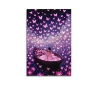 Décoration murale artistique moderne à suspendre représentant une femme avec un bateau papillon et un bateau - 50 x 75 cm