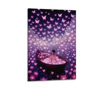 Décoration murale artistique moderne à suspendre représentant une femme avec un bateau papillon et un bateau - 50 x 75 cm