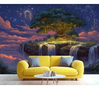 Décoration murale autocollante 3D « Île étoilée et arbres », idéale pour la chambre, la salle de bain et le salon. Papier peint décoratif. 300x230cm (Non autocollant)