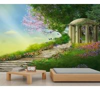 Décoration murale autocollante 3D Pavillon de jardin enchanté, idéale pour la chambre, la salle de bain et le salon. Papier peint décoratif. 400x280cm (Non autocollant)