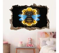 Décoration Murale Autocollants Brisés 3D Abeille Tatouage Mural Ailes Bleues Stickers Muraux Pour La Maison Pépinière Filles Enfants Salon Chambre Décoration 75x50cm