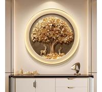 Décoration Murale Avec Éclairage LED, Sculpture Murale 3D, Cadre En Alliage D'aluminium Brossé, Arbre Porte-bonheur Décoratif Pour Salon, Entrée, Bureau(B,50cm)