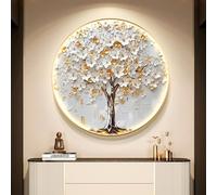 Décoration Murale Avec Éclairage LED, Sculpture Murale 3D, Cadre En Alliage D'aluminium Brossé, Arbre Porte-bonheur Décoratif Pour Salon, Entrée, Bureau(C,70cm)
