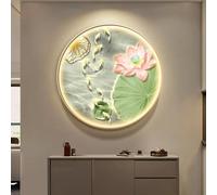 Décoration Murale Avec Éclairage LED, Sculpture Murale 3D, Décoration Ronde En Métal De Luxe, Lampe Murale Moderne Et Simple À Neuf Poissons Pour Entrée Et Salon(A,80cm)