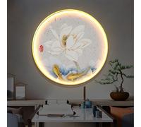 Décoration Murale Avec Éclairage LED, Sculpture Murale 3D, Peinture Murale Traditionnelle Chinoise, Lampe Décorative Ronde Pour Salon, Entrée, Bureau(C,70cm)