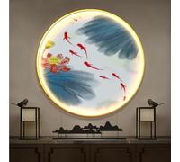 Décoration Murale Avec Éclairage LED, Sculpture Murale 3D, Peinture Murale Traditionnelle Chinoise, Lampe Décorative Ronde Pour Salon, Entrée, Bureau(D,50cm)