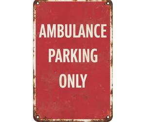 Décoration murale avec fond rouge Ambulance Parking Only Reserved Alert Caution Warning Notice en aluminium 20,3 x 30,5 cm Plaque vintage imprimée