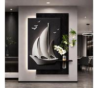 Décoration Murale avec lumière LED, Peintures Suspendues De Paysages De Montagne Et d'eau, idéal pour la Décoration de la Maison Ou du Bureau(Black A,60x80cm/23.6 * 31.5in)