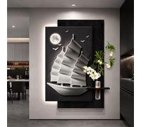 Décoration Murale avec lumière LED, Peintures Suspendues De Paysages De Montagne Et d'eau, idéal pour la Décoration de la Maison Ou du Bureau(Black B,60x80cm/23.6 * 31.5in)