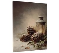 Décoration murale avec pommes de pin d'hiver, lanterne marron vert, décoration rustique, impression esthétique saisonnière pour salon, chambre à coucher, bureau, décoration d'intérieur, 30,5 x 40,6 cm