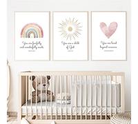 Décoration murale bohème 3 pièces avec verset de la Bible - Art mural chrétien pour chambre d'enfant - Cœur arc-en-ciel - Soleil - Décoration bohème pour chambre d'enfant - 30,5 x 40,6 cm - Sans cadre
