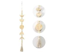 Décoration murale bohème chic - Décoration murale de lune - Phase de lune - Guirlande de perles en bois avec pompon pour décoration d'intérieur, fête de mariage, cadeaux d'artisanat (beige)