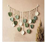 Décoration murale bohème macramé 119cm JZSH - Tapisserie tissée main avec pompons & feuilles pour chambre bébé salon maison