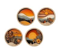 Décoration murale bohème moderne en bois - 4 cadres ronds de 20 x 20 cm, géométriques, rustiques, esthétiques, en bois pour ferme, entrée, cheminée, rebord de fenêtre, porche, terrasse, bibliothèque