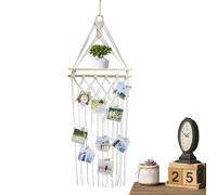 Décoration murale bohème pour photos - Étagères en macramé pour affichage de photos - Jolie décoration murale avec lumière LED - 20 clips en bois - Cintre tendance pour adolescente