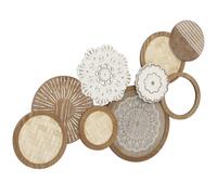 HOMCOM Décoration murale en bois moderne, sculpture murale en bois géométrique, design unique à plusieurs disques, suspendu décor pour salon, chambre à coucher, bureau, 83,8 x 44,5 cm, bois naturel