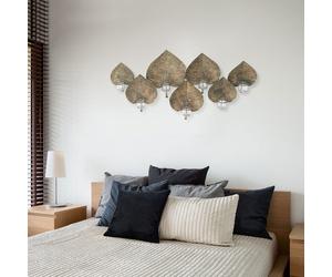 Décoration murale bougeoir salon maison de campagne Décoration murale bougeoir décoratif pour le mur, 7x lanterne, forme de feuille, fer, LxlxH 11x87x43 cm, Boltze 2012390