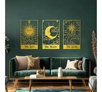 Décoration Murale céleste en métal doré représentant Le Tarot, avec Soleil, Lune et étoiles. Sculpture Moderne pour Salon, Chambre, Couloir et escalier (Or 4).