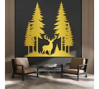 Décoration Murale cerf en métal doré, Sculpture Moderne représentant Un cerf, idéale pour Le Salon, la Chambre, Le Couloir et Les escaliers. Décoration intérieure Nature (Or 76 x 71 cm / 7