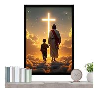 Décoration murale chrétienne, cadre photo lumineux Jésus à DEL, veilleuse religieuse 4D, peinture à la lumière spirituelle pour la maison, cadeau pour les croyants, 24 x 19 cm, panneau MDF