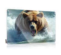 Décoration murale cool - Plaque en étain personnalisée, zone douce - Résistante à la décoloration - Un ours brun féroce qui se charge à travers l'eau avec une bouche ouverte - Pour la maison et la