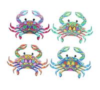 Décoration Murale Crabe en Fer 4 Pièces, Art Mural Léger | Quatre Pendants Assortis, pour Porche et Intérieur, Couleurs Peintes, Forme Crabe