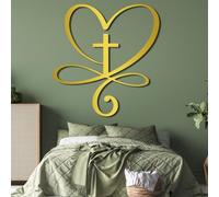 Décoration murale Cœur Infini, Décoration murale Cœur Infini Amour Éternel, Déco Décoration murale Croix en Métal, Décoration murale pour salon (Or, 113 x 120 cm, décoration murale en métal)