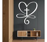 Décoration murale Cœur Infini, Décoration murale Cœur Infini Amour Éternel, Décole Cœur Infini, Décoration murale Croix en Métal, Art mural pour salon (Blanc, 85 x 90 cm, art mural en métal)