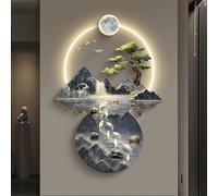 Décoration murale d'art 3D, sculpture murale en forme de poisson koï pour salon et couloir - Suspension murale Feng Shui oriental avec lampe décorative
