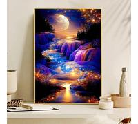 Décoration murale d'art moderne en mosaïque de peinture de diamant et broderie de diamant stickant représentant une cascade de féerie dorée 5d pour le salon, la maison 30*40,40*50Galaxie,graphique,Pla