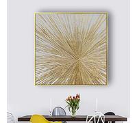 Décoration murale de chambre à coucher Impression sur toile 60 x 60 cm (23,62 x 23,62 po) Cadre doré Peinture à l'huile abstraite dorée sur toile Feuille d'or de luxe Art mural abstrait