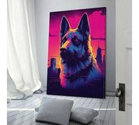 Décoration murale de chambre à coucher représentant un berger allemand au coucher du soleil, jolie image prête à accrocher, 30 x 45 cm