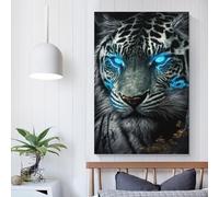 Décoration murale de chambre à coucher représentant un tigre aux yeux bleus, jolie image prête à accrocher, 60 x 90 cm