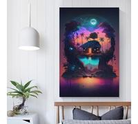 Décoration murale de chambre à coucher « The_hut_on_The_Island » pour salle de bain rustique, art mural moderne, 20 x 30 cm