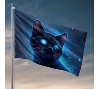 Décoration murale de dortoir pour garçons - Chat noir aux yeux bleus dans l'espace - Drapeaux de chambre pour garçons et filles (152 x 244 cm)