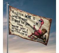 Décoration murale de dortoir pour garçons - Flamant rose relaxant avec du vin : une vision humoristique des avantages de l'alcool - Drapeau pour homme - Accessoires pour dortoirs (152 x 244 cm)