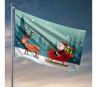 Décoration murale de dortoir pour garçons universitaires Le Père Noël chevauche un traîneau tiré par un renne dans une forêt enneigée. Drapeau de salle de bain Accessoires de bar (152 x 244 cm)