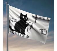 Décoration murale de dortoir pour garçons universitaires Un chat est assis sur une toilette tenant un rouleau de papier toilette. Drapeau rétro Décoration de chambre à coucher ou porte (60 x 90 cm)