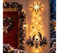Décoration murale de la Nativité éclairée, étoile de la foi de Bethléem | Crèche de Noël éclairée 3D - Scène de mangière Jésus avec lumières LED - Décoration religieuse de Noël à suspendre pour