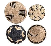 Décoration Murale de Panier en Osier Rond, Ensemble de 4 Paniers Muraux Tissés à Suspendre, Décor Noir, Panier Mural Boho, Art de Décoration pour Ferme, Salons, Chambres à Coucher