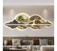 Décoration Murale de Salon avec Lumière LED，Grande Sculpture Murale Moderne de Paysage de Pin Accueillant，œuvre d'art de Décoration Intérieure Peintures Suspendues Lampe de Décoration