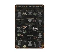 Décoration murale de sorcière pour autel, cuisine, magie, Wiccan, impression d'art, cadeau de sorcière d'Halloween, cadeaux païens, tableau noir imitation or et argent, signes en étain vintage 20,3 x