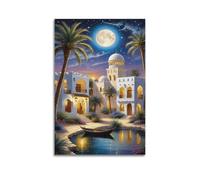 Décoration murale de ville arabe au clair de lune, impression enchanteresse, affiche de scène nocturne, image sur toile de rêve, peinture murale artistique moderne à suspendre, 40 x 60 cm