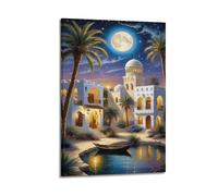 Décoration murale de ville arabe au clair de lune, impression enchanteresse, affiche de scène nocturne, image sur toile de rêve, peinture murale artistique moderne à suspendre, 30 x 45 cm