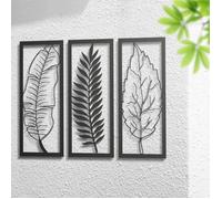 Décoration Murale - DEKORY - Panneau 3 Feuilles - Métal Noir - 60 x 50 cm - Effet 3D