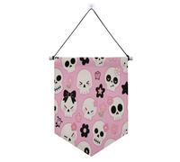 Décoration murale d'Halloween en forme de crâne blanc avec barre télescopique, bannières de fête, décoration de patio en plein air Dernière intervention pour l'intérieur et l'extérieur, fanions pour