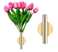 Décoration murale dorée, vase mural en métal utilisé pour présenter des fleurs séchées, des fleurs artificielles, convient également pour la décoration commémorative de pierre tombale (1 pièce ronde