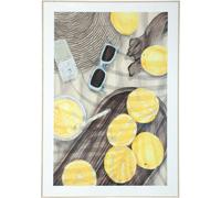 Décoration murale "Doux temps des citrons" - Tableau estival avec limonade et chapeau de paille, 40x60cm dans un cadre en bois