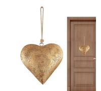 Décoration murale du cœur en métal - cloche de cœur de finition antique dorée | Cloche décorative en forme de coeur en métal 3D avec corde suspendue, cloche en laiton âgée